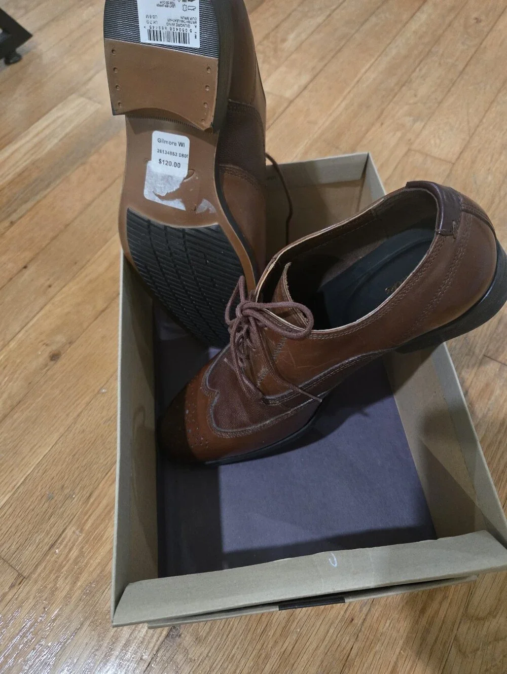 Clarks Men's Gilmore Wing Oxford Shoes Brown Brittish Tan Leather Size 8